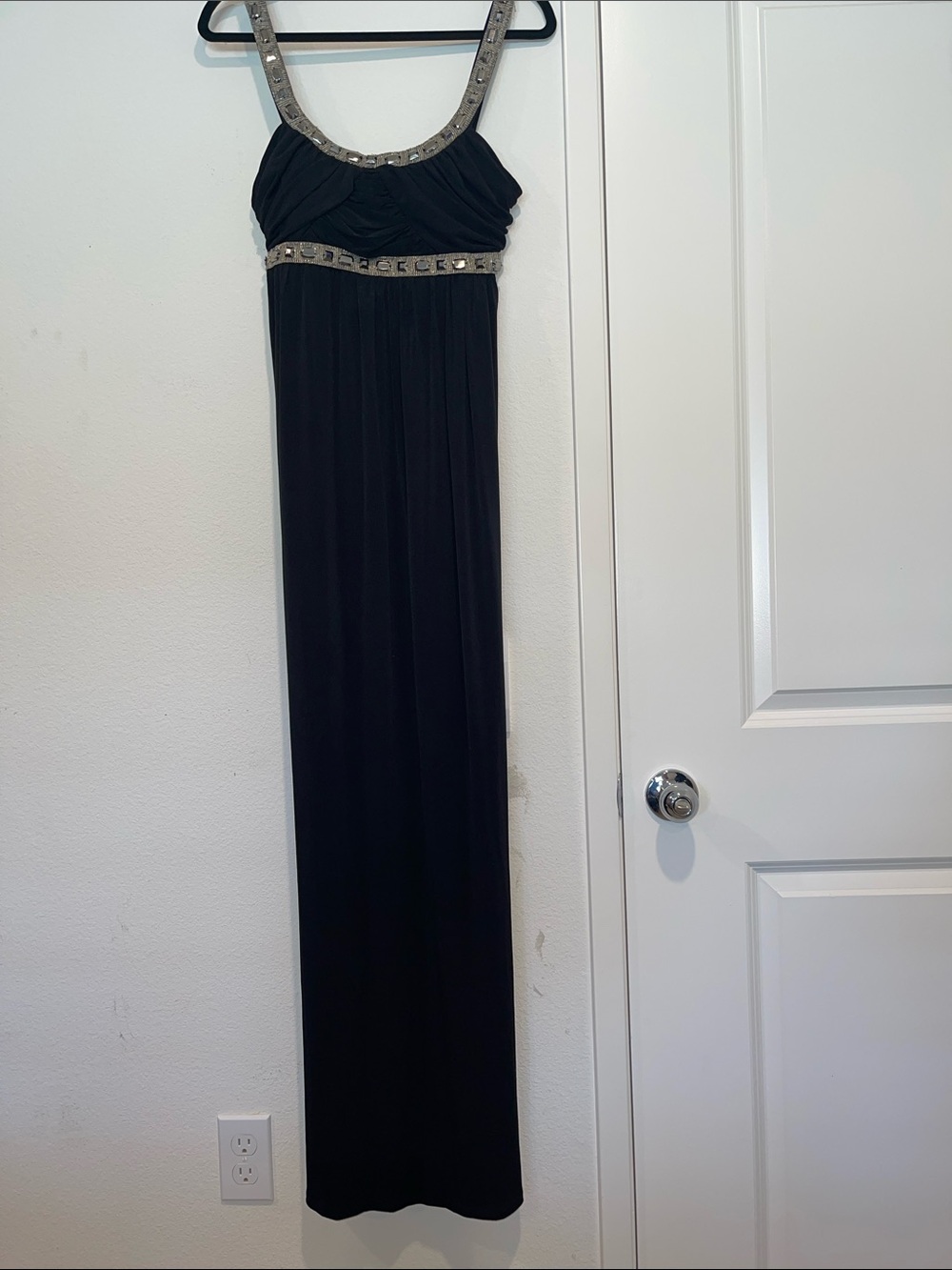 Black Beaded Empire Waist Maxi Dress